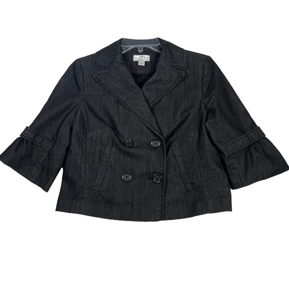 Ann Taylor Loft Petites Charcoal Double Breasted Career Blazer Jacket Sz 6P - Picture 1 of 16